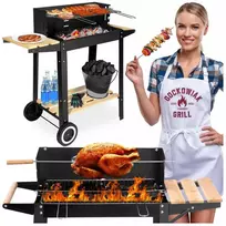 Anglies kepsninė su ratukais, reguliuojamu aukščiu, iešmu, juoda lauko BBQ grilius, šašlykinė, kepimo grotelės