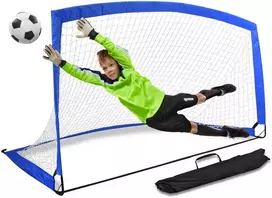 Treniruočių futbolo vartai 2.00 m, lengvai surenkami, nešiojami, su uždangalu, mėlyni, sodo vartai, mini futbolo vartai