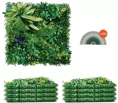 Dirbtinės žolės sienų plokštės 8 vnt, 500x500 mm, 3D žaluma dekorui, žalių augalų sienelės