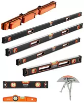 Magnetinis torpedinis gulsčiukas, aliuminis, 6 vnt. komplektas, juodas ir oranžinis, matuoklis, nivelyras, lygio matuoklis