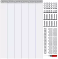 PVC juostinė užuolaida durims, skaidri plastikinė, 97 x 213.4 cm, šaldiklio užuolaida, plastikinės juostelės