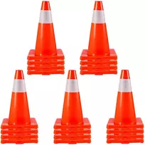 Eismo kūgiai 20 vnt., 45.7 cm, PVC pagrindas, oranžiniai, su atšvaitais, statyboms, aikštelėms, keliams, automobilių statymui