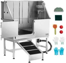 127 cm nerūdijančio plieno šunų maudymo vonia su rampa, vandens filtru, profesionali, patvari, nepralaidi vandeniui, šunims prausti, gyvūnų priežiūrai