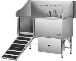 Šunų maudymo vonia su rampa, filtru, 155 cm, nerūdijančio plieno, gyvūnų prausimo stotelė, šunims, augintiniams