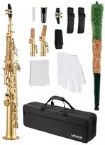 Žalvarinis sopraninis saksofonas Bb, pradedantiesiems, 23 klavišų, solo ir džiazo atlikimui, patvarus elektroforezinis padengimas, pučiamasis instrumentas, saksas