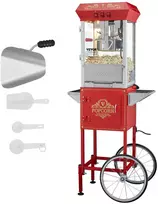 8 oz (0.23 kg) spragėsių aparatas su vežimėliu, 850 W raudonas, kino teatro stiliaus, namams ir komercinei paskirčiai, spragėsių gaminimo mašina