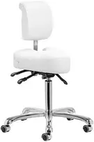 Podologijos kėdė, balta estetinė kėdė grožio salonams, reguliuojamas aukštis, pasukama kėdė su atlošu, ergonomiškas sėdėjimas profesionalams