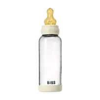 BIBS naujasis stiklinis buteliukas nuo dieglių 240 ml medium flow pilnas komplektas Ivory