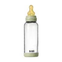 BIBS naujasis stiklinis buteliukas nuo dieglių 240 ml medium flow pilnas komplektas Sage