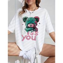 European Size Casual Cartoon Teddy Bear Print T-Shirt | Regular Length, Round Neck,Short Sleeve, Pullover Style, Fashion Top for All Seasons S balta