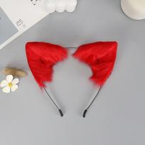 Artificial Plush Fox Cat Ears Cute Cosplay Hair Accessories Animal Ears Headwear  Halloween raudona