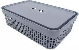 Plastikinė dėžė su dangčiu 40×30×13 cm PILKA
