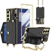 Samsung ZFold7 Mobile Phone Case Fold6 Electroplated Chain Lanyard Leather Case Wristband Shell Film Card Bag SM-Fold7