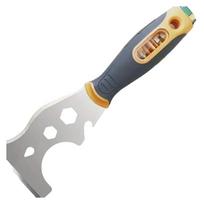 16 in 1 Stainless Steel Multi Scraper Tool With Ergonomic Plastic Handle Suitable For Home Repair And Outdoor Activities geltona