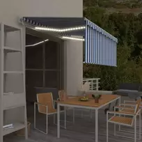 Markizė su uždanga/LED/vėjo jutikliu, mėlyna/balta, 3x2,5m
