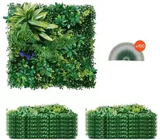 Dirbtinės žolės sienų plokštės 12 vnt., 3D žaluma dekorui, 500x500x50mm dekoratyvinės sienos panelės, žali lapai, vertikalus apželdinimas