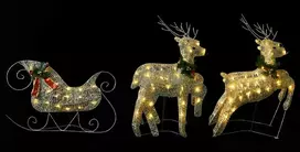 Kalėdų dekoracija elniai ir rogės, auksinės spalvos, 100 LED