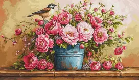 Luca-S siuvinėjimo kryželiu rinkinys „Vešli gėlių puokštė“, 60×35 cm, SB7055