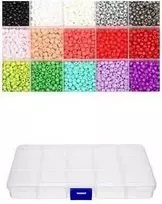Stiklinių apvalių karoliukų (biserio) 6/0 RainBow® 15 spalvų po 10 g rinkinys su dėžute, šviesus