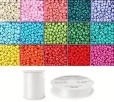 Siūlų ir stiklinių apvalių karoliukų (biserio) 6/0 RainBow® 15 spalvų po 10 g rinkinys, ryškus