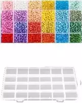 Stiklinių apvalių karoliukų (biserio) 6/0 RainBow® 24 spalvų po 10 g rinkinys su dėžute, pastelinis