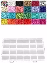 Stiklinių apvalių karoliukų (biserio) 6/0 RainBow® 24 spalvų po 10 g rinkinys su dėžute, ryškus