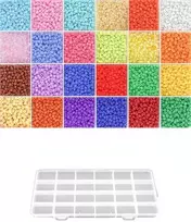 Stiklinių apvalių karoliukų (biserio) 6/0 RainBow® 24 spalvų po 10 g rinkinys su dėžute, šviesus