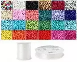 Siūlų ir stiklinių apvalių karoliukų (biserio) 6/0 RainBow® 24 spalvų po 10 g rinkinys, ryškus