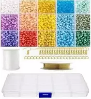 Stiklinių karoliukų rinkinys su dėžute auskarų gamybai RainBow®, pastelinis, 1800 vnt.