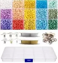 Stiklinių karoliukų rinkinys su dėžute auskarų gamybai RainBow®, pastelinis, 1800 vnt.