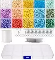 Stiklinių karoliukų rinkinys su dėžute auskarų gamybai RainBow®, pastelinis, 1800 vnt.