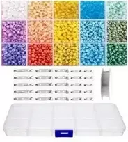 Stiklinių karoliukų rinkinys su dėžute sagių gamybai RainBow®, pastelinis, 1800 vnt.