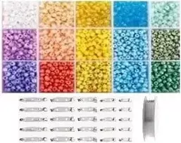 Stiklinių karoliukų rinkinys sagių gamybai RainBow®, pastelinis, 1800 vnt.