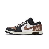 Jordan Air Jordan 1 Abrasion Resistant Low top Vintage Basketball Shoes Men's Black Brown 553558-081(Team413-) 44