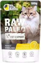 Kačių Maistas - VetExpert Raw Paleo Suaugusių Sterilizuotų Vištienos Drėgnas 100g