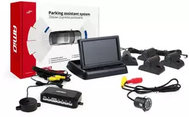 Amio Parkavimo pagalbos sistema TFT02 4,3" su HD-308-LED kamera, 4 juodi jutikliai, sunkvežimiams