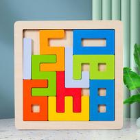 Colorful 3D Puzzle Wooden Tangram Math Toys Cube Game Children Pre-school Magination Shapes Digit Educational Toy for Kids