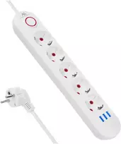 „Maclean“ maitinimo jungtis, 5 lizdų prailgintuvas + 3xUSB, 110-240V AC 50/60Hz, 2.1A max 2500W, 1.5m, baltas, MCE395 W