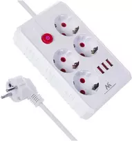 Maclean power strip, 4-socket extension cable + 3xUSB, 110-240V AC 50/60Hz, 2.1A max 2500W, 3m, baltas, MCE393 W