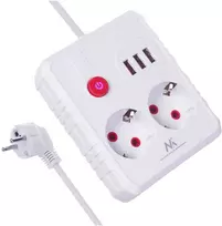 „Maclean“ maitinimo laidas, ilgintuvas, 2 lizdai + 3xUSB, 110-240V AC 50/60Hz, 2.1A max 2500W, 1.5m, baltas, MCE387 W
