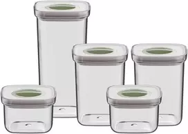 BergHOFF 5 dalių Smart Seal maisto indelių rinkinys - 2x 0,4 l, 2x 1 l, 1x 1,6 l, dėžutės su galimybe sukrauti