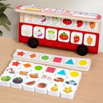 Wooden Bus Memory Chess Montessori Matching Board Game Color Cognition Fruit Shape Blocks Puzzles Educational Toys For Children