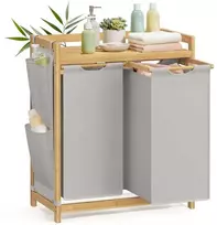SONGMICS skalbinių krepšys su 2 skyriumi, 2 x 50 l, 63 x 33 x 78 cm, dūmų pilkos spalvos