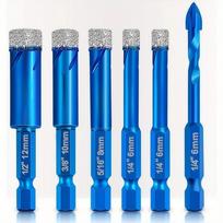 6 Pcs Set Dry Tile Drilling Bit Dia 6/8/10/12MM Spiral Groove Hexagonal Shank Hole Opener Durable 1/4 Inch Granite Drilling Bit