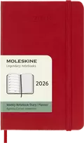Kalendorius-užrašų knygutė Moleskine 2026 9x14cm, savaitė, kietas viršelis, raudonos spalvos