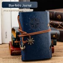 Retro Loose-Leaf A7 Portable Planner: Creative Strap Diary with Artistic Kraft Paper Notebook mėlyna