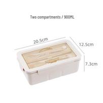 Microwaveable Bento Box for Office Workers and Students - Ideal for Light Meals and Fat Loss, Divided Lunchbox Design Rectangular 900ml - Chopsticks, Fork, Spoon smėlis