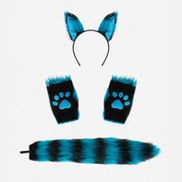 Cosplay Plush Fox Gloves And Headband Set With Ears And Tail For Themed Events mėlyna