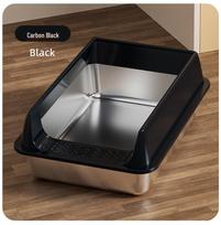 Extra Large Stainless Steel Anti-Splash Cat Litter Box: Easy-Clean, Semi-Enclosed, Deep Design Medium (Base 7H-40*30*15) anglies juodos spalvos