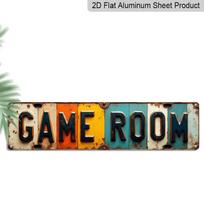 Retro 2D Flat ”game Room  Metal Sign-retro Aluminum Wall Decoration with Old Edges and Weathered Texture, Using Bright Color Fonts, Suitable for 40cm x 10cm